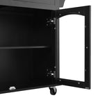54.2" Mobile Kitchen Island with Glass Door Storage & Trash Bin Cabinet