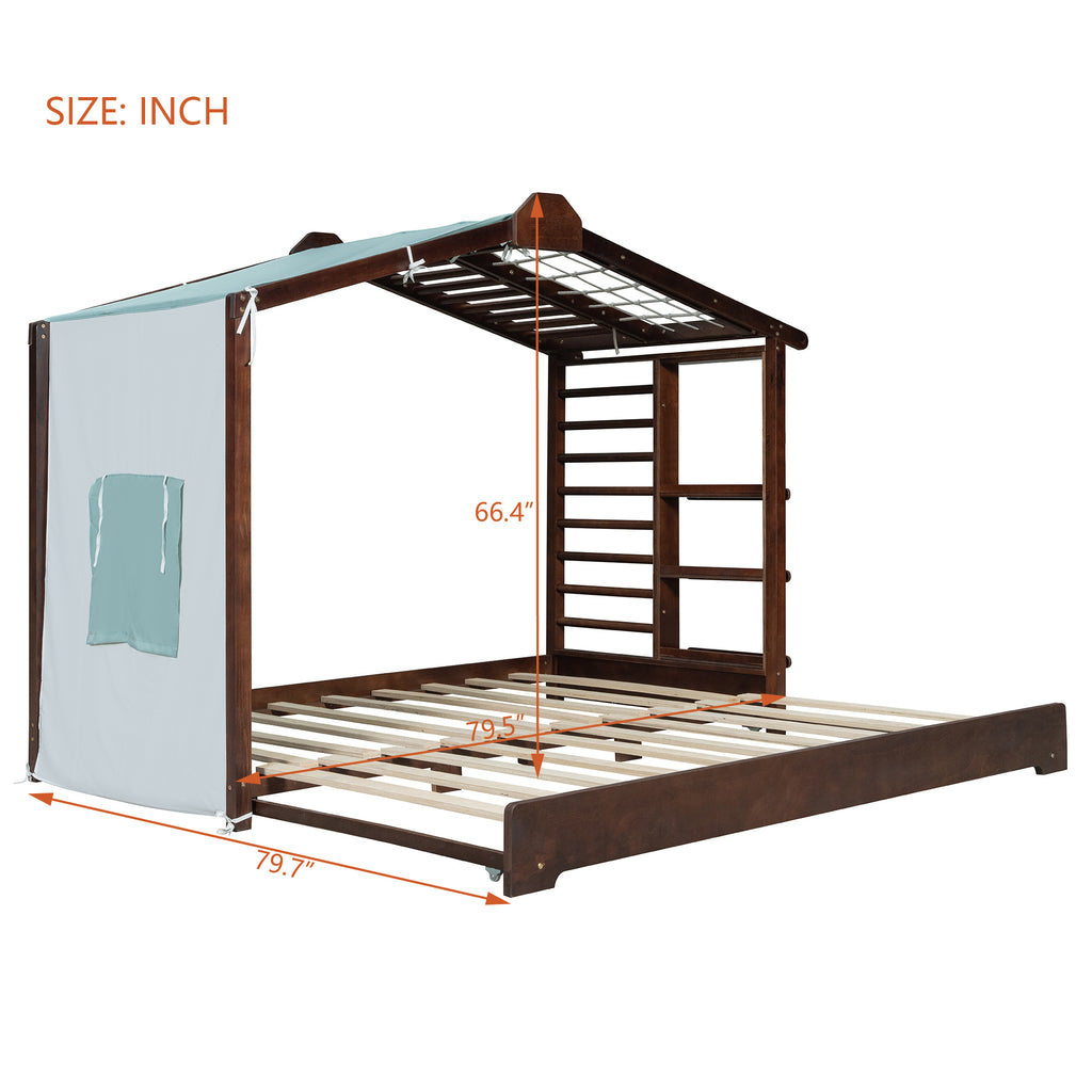 Twin Size House Bed with Twin Size Trundle and Side Shelves