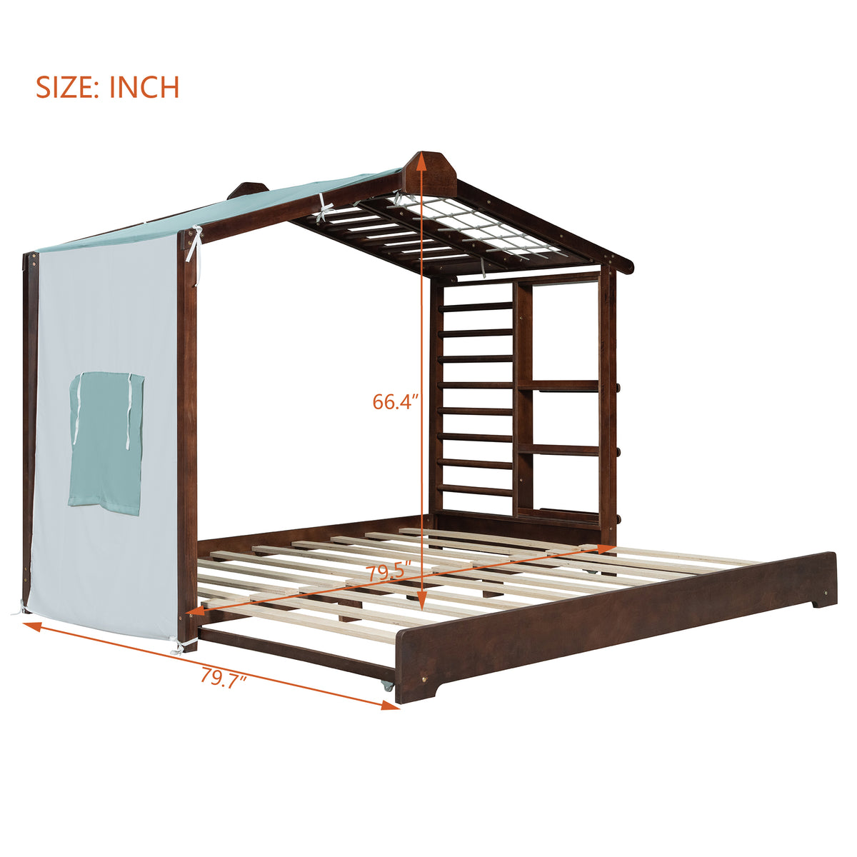 Twin Size House Bed with Twin Size Trundle and Side Shelves