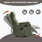 Green Heat Massage Manual Recliner Chair with Rocker and Swivel in Fabric for Living Room