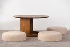 31.5" Round Wood Coffee Table with 3 Teddy Fabric Nesting Stools