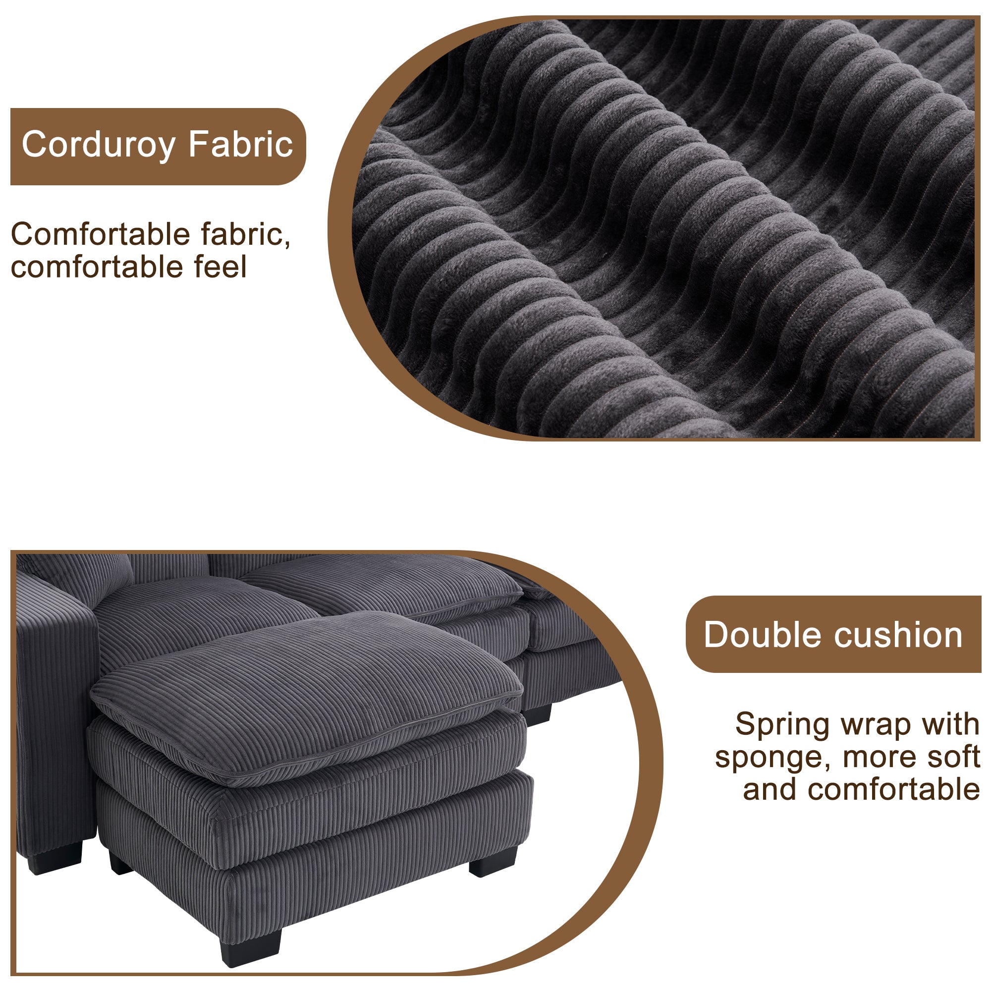 Modern U Shaped 6-Seat Sectional Sofa with Ottoman