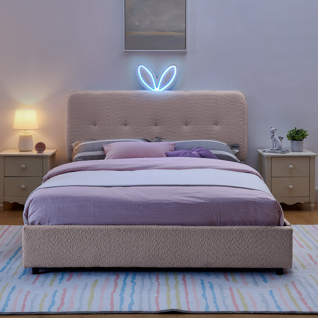 Queen Size Kids Upholstered Bed with Rabbit Ear Headboard
