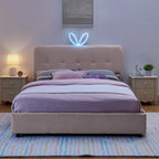 Queen Size Kids Upholstered Bed with Rabbit Ear Headboard