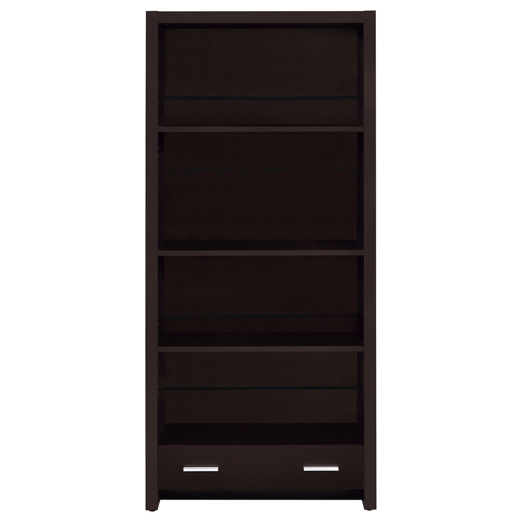 Maureen Cappuccino 5-Shelf Bookcase with Drawer