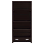 Maureen Cappuccino 5-Shelf Bookcase with Drawer
