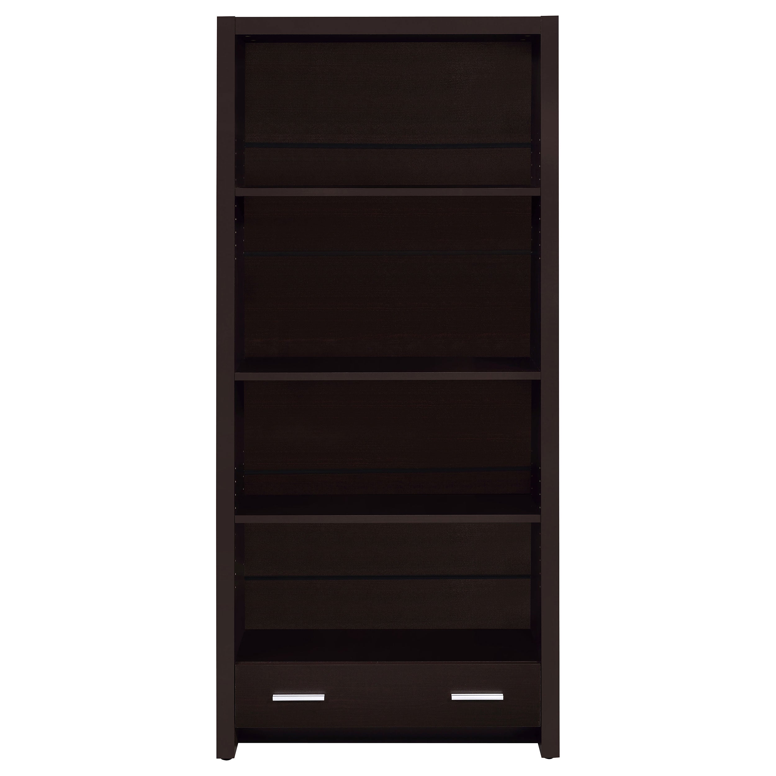 Maureen Cappuccino 5-Shelf Bookcase with Drawer