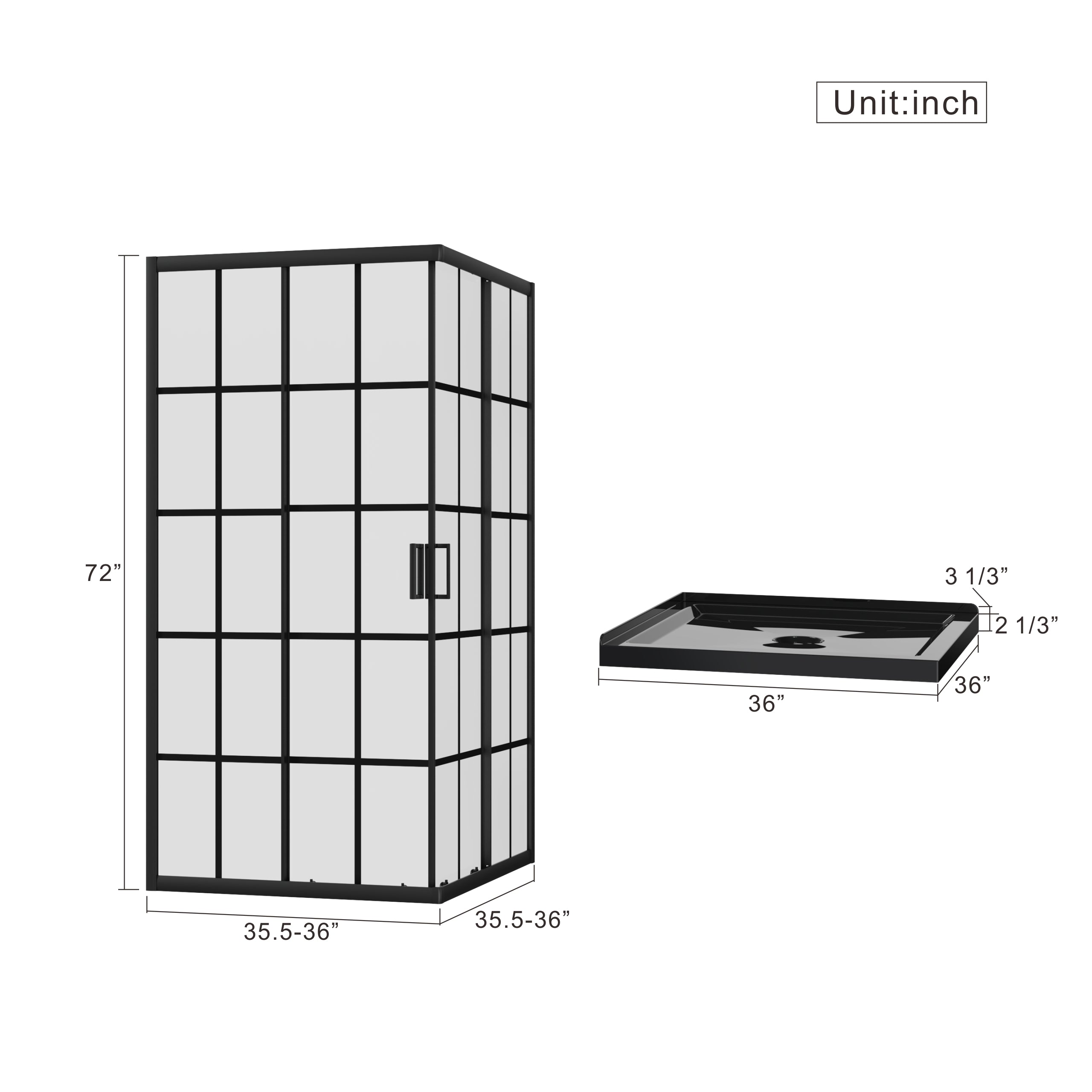 Goodyo Corner Shower Enclosure 36 in. D x 36 in. W x 72 in. H