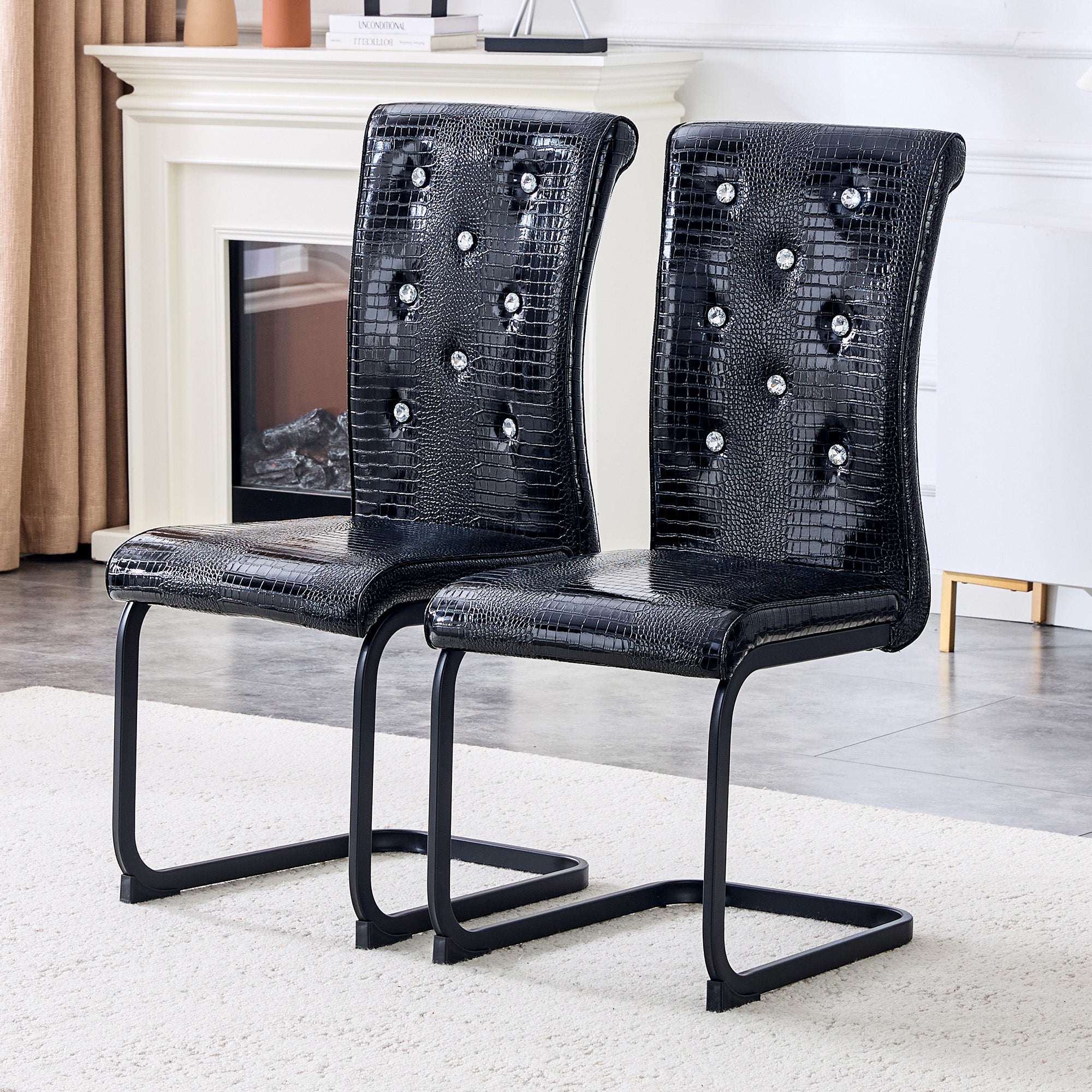 Set of 2 Retro Alligator Skin Upholstered Dining Chairs