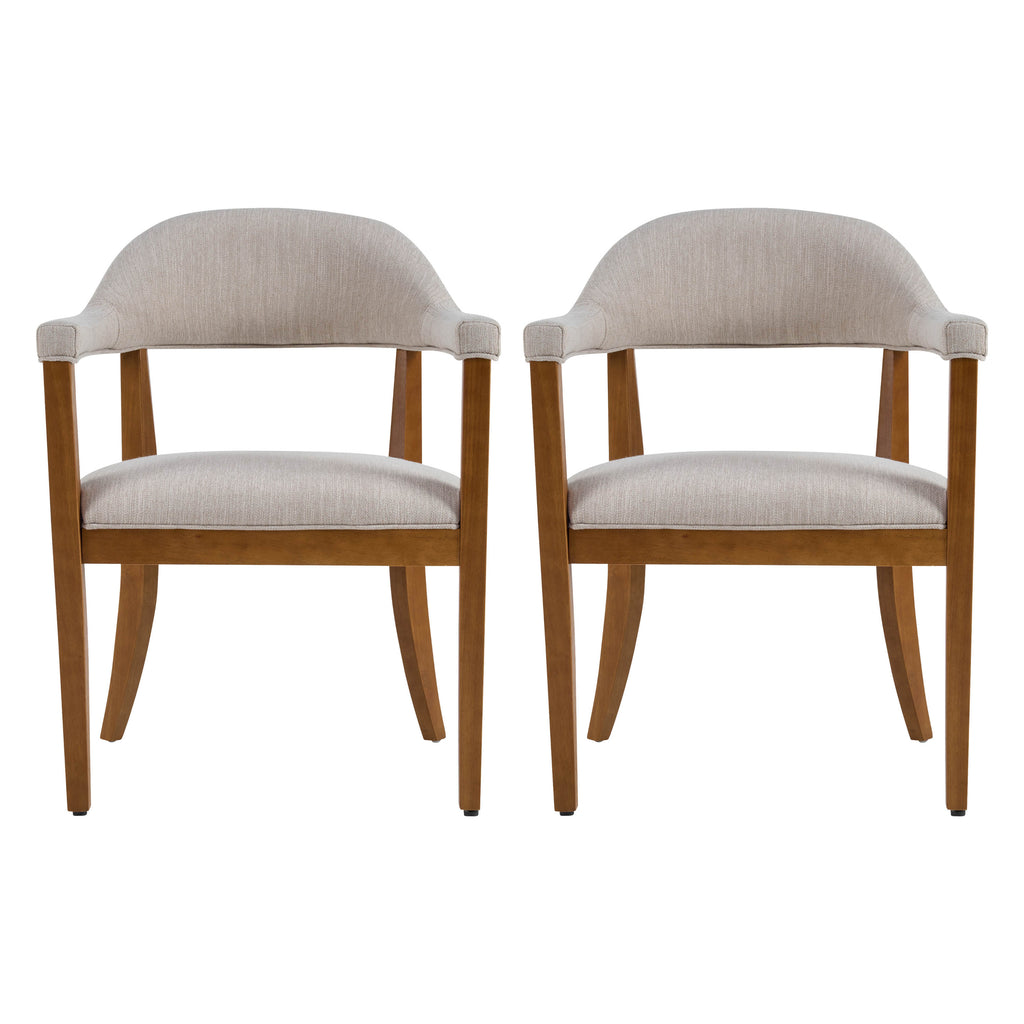 Wood Frame Upholstered Dining Chairs with Armrests (Set of 2)
