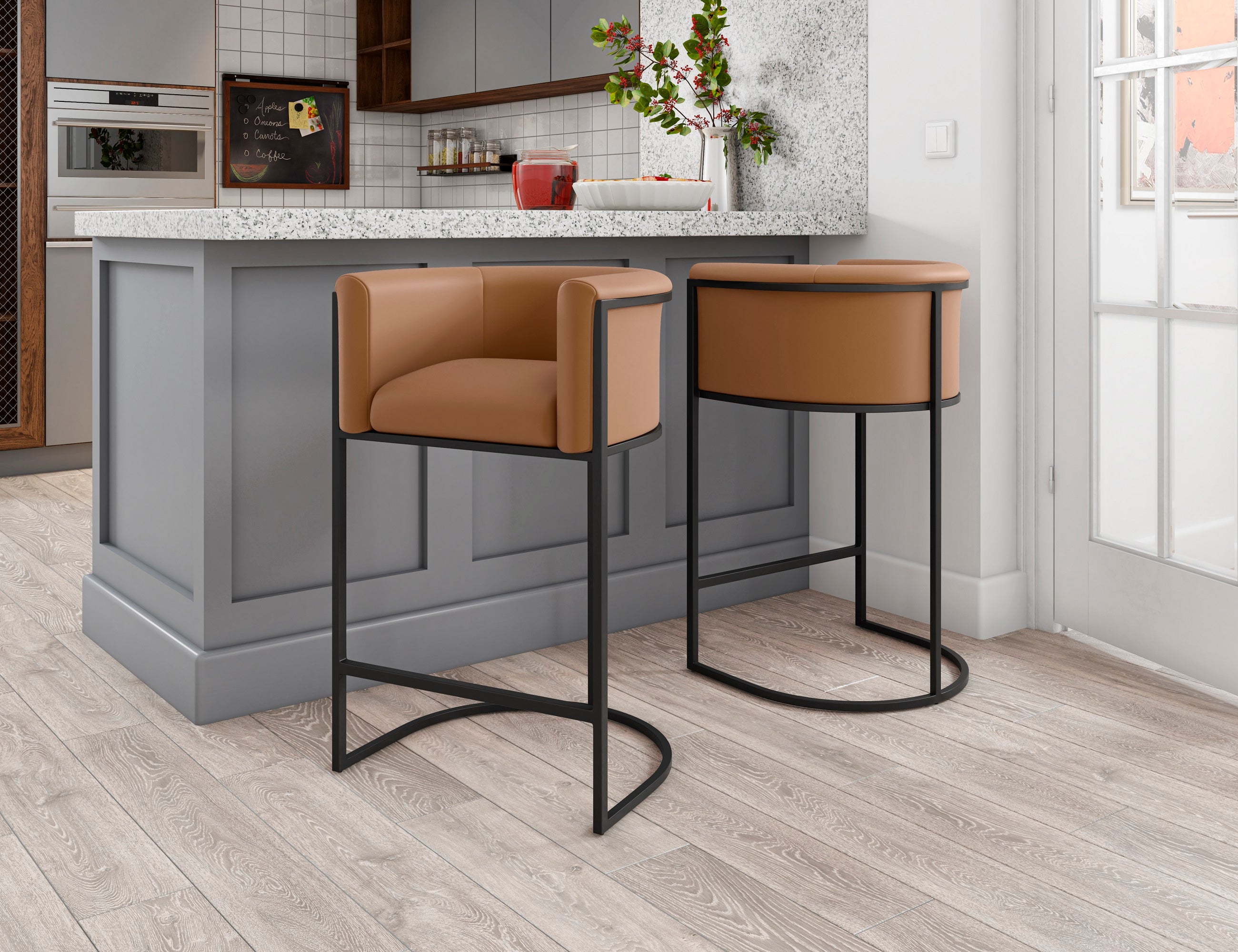 Cosmopolitan Metal Upholstered Counter Stool in Camel