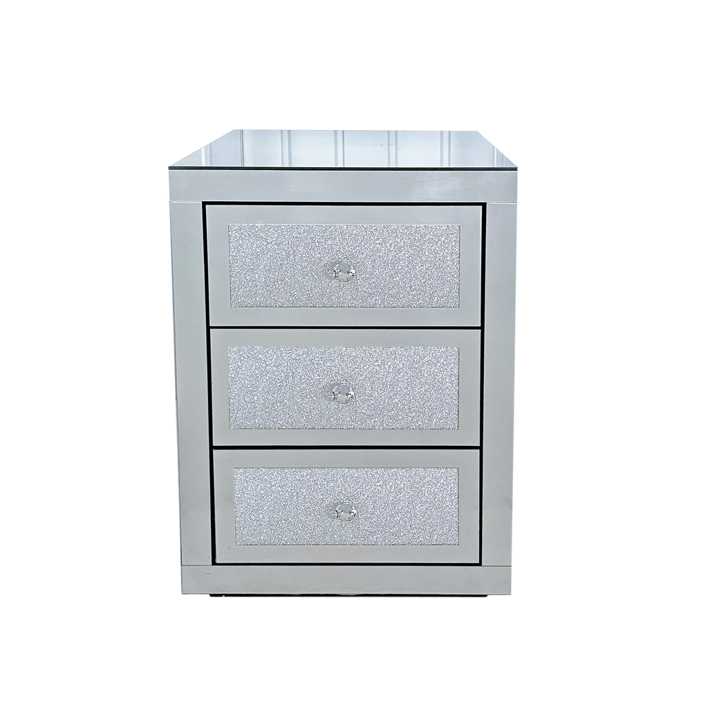 3-Drawer Mirrored Nightstand Bedside Table Glass Accent End Table