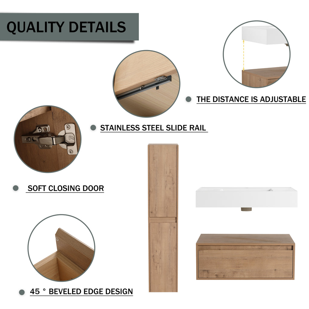 30 Inch Wall-Mounted Bathroom Vanity with Resin Sink
