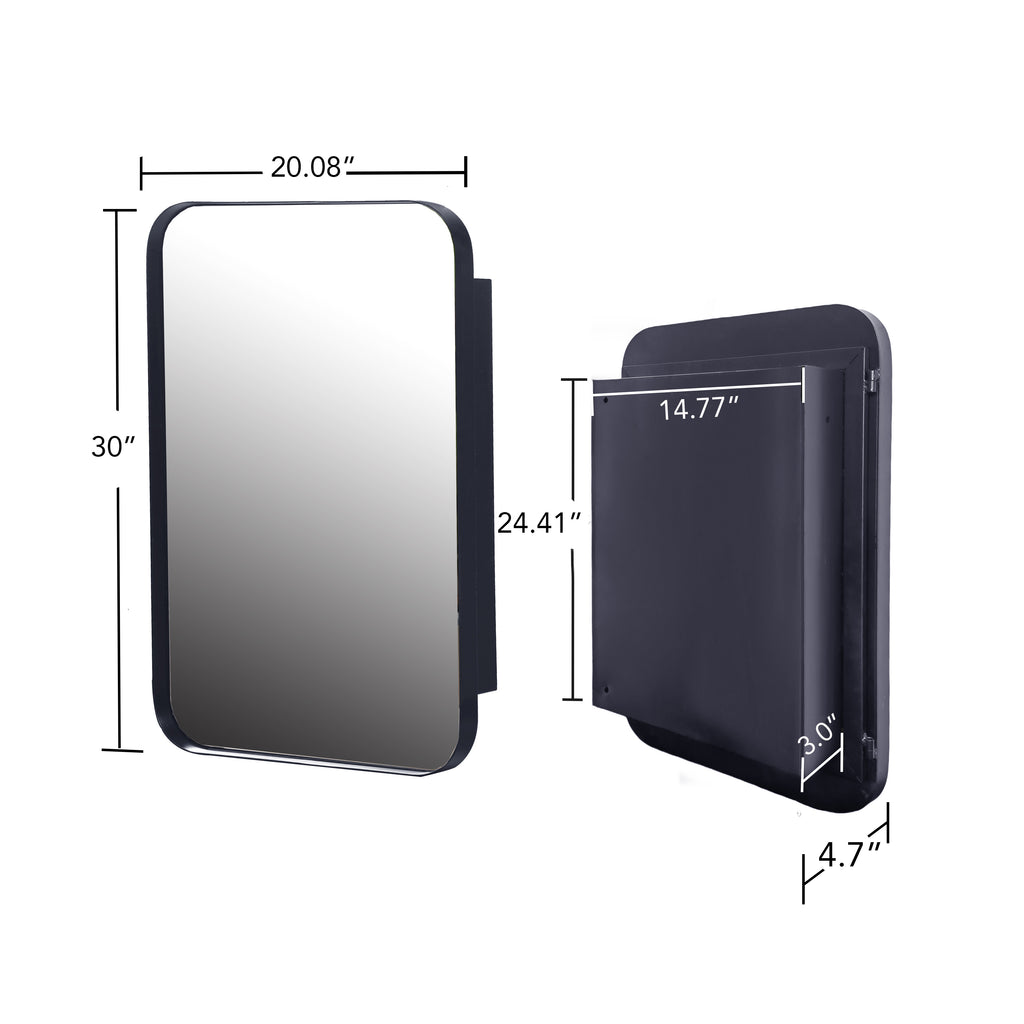 20x30 Inch Recessed Black Metal Framed Medicine Cabinet