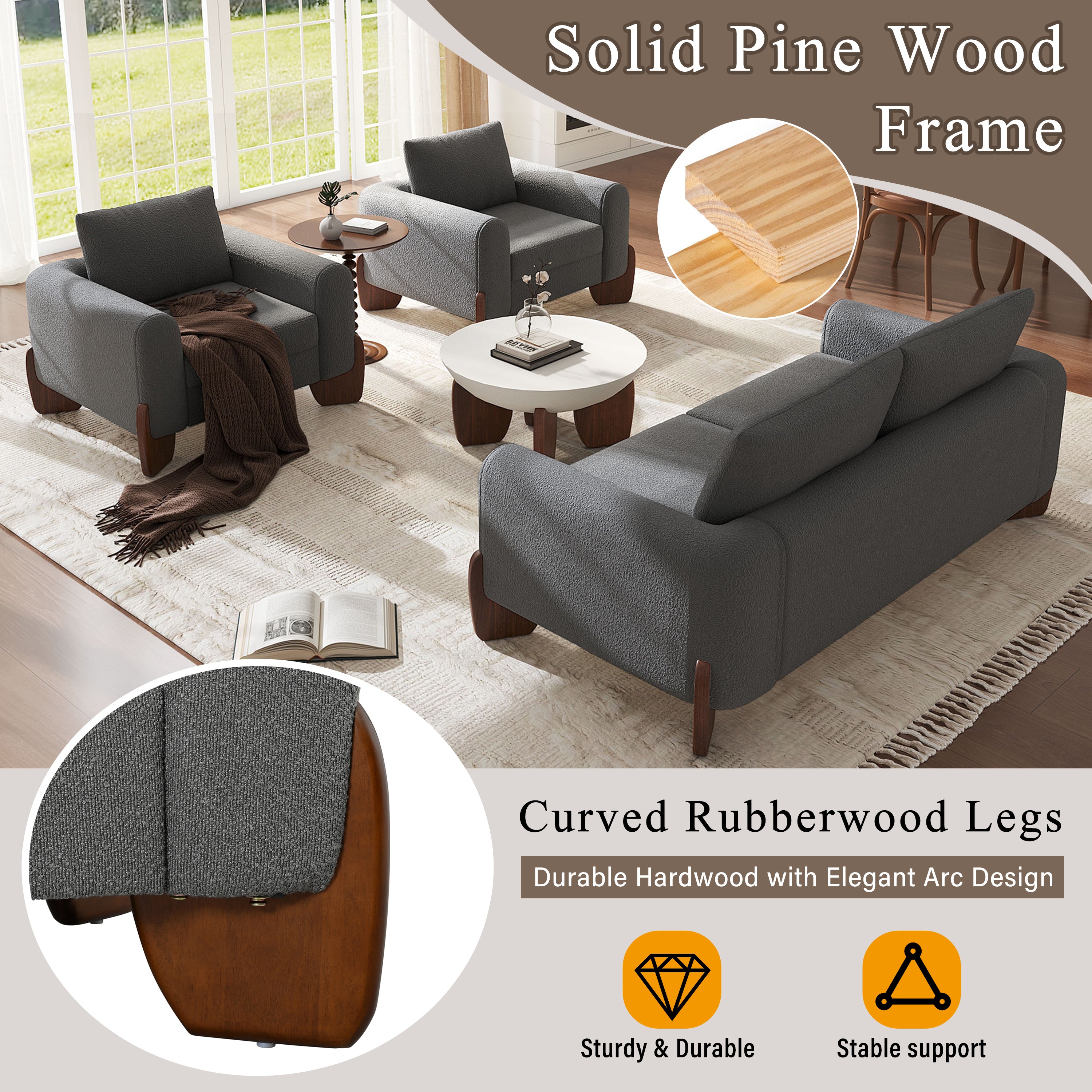 U_Style Modern 3-Piece Living Room Sofa Set