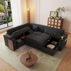 100-Inch Pull-Out Sofa with USB Ports, Table Board & Cup Holder