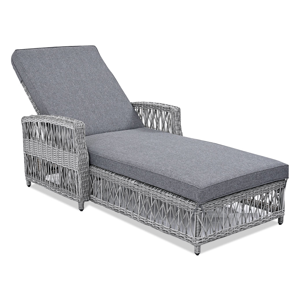 GO Outdoor Long Reclining Chaise, Wicker Lounge with Armrests