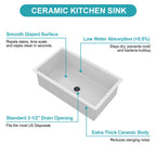 32"x19"x10" Undermount Single Bowl Fireclay Kitchen Sink