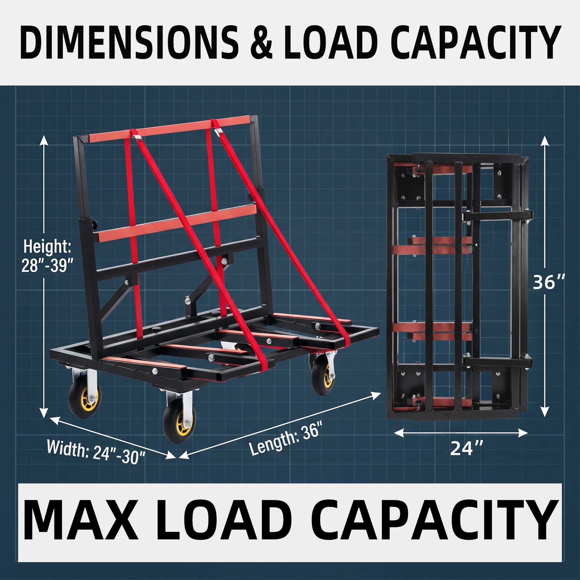 Folding Drywall Dolly with 2000 LBS Load Capacity