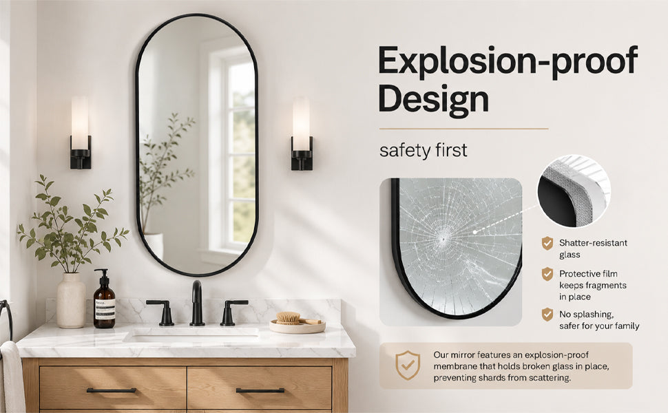 Black PVC Frame Mirror 18x40 Inch