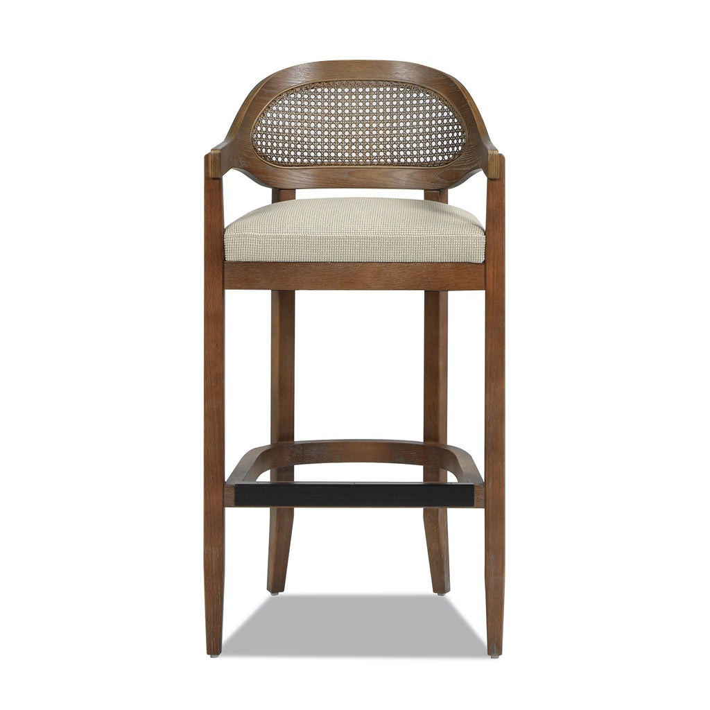Americana Mid-Century Modern 30.5 Inch Cane Back Bar Stool, Beige