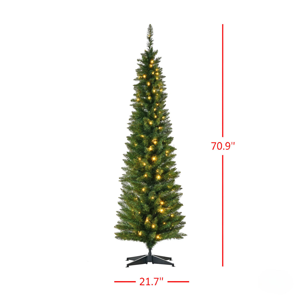 6 FT Pre-Lit Slim Noble Fir Pencil Christmas Tree, 390 Branch Tips, Warm White LED