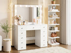 Makeup Vanity Desk with 11 Hollywood Bulbs and 7-Tier Storage Shelves