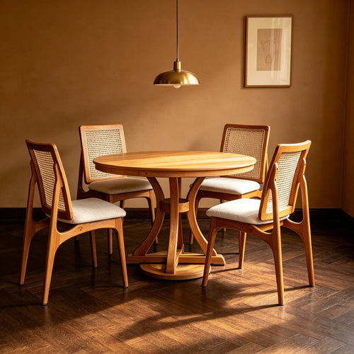 5-Piece Round Extendable Dining Table Set