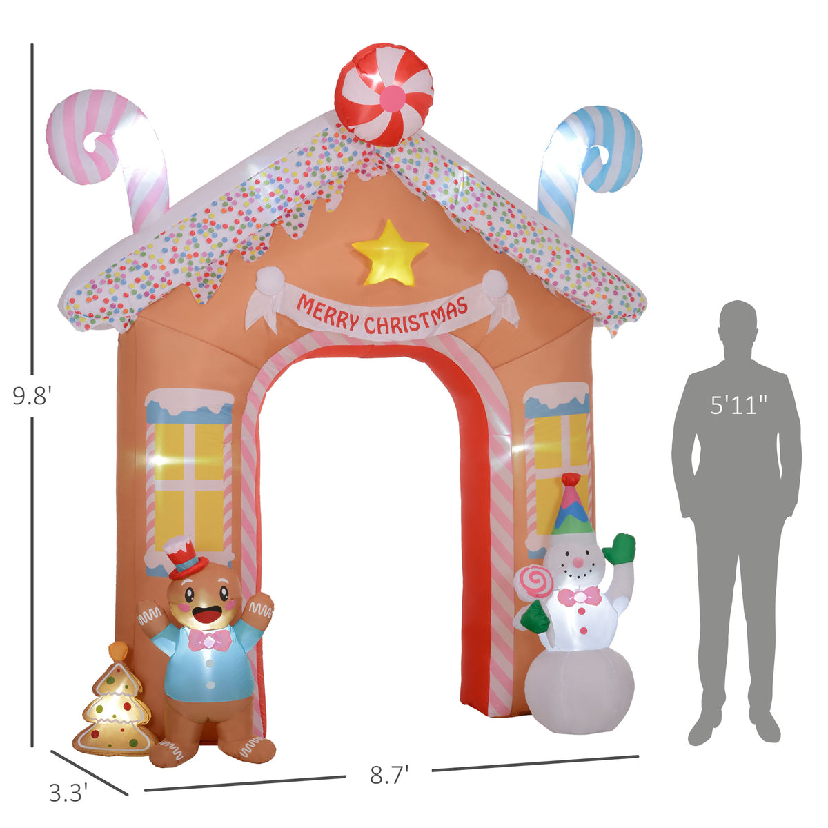 Outsunny 10-Foot Christmas Inflatable Gingerbread House Archway with LED Lights