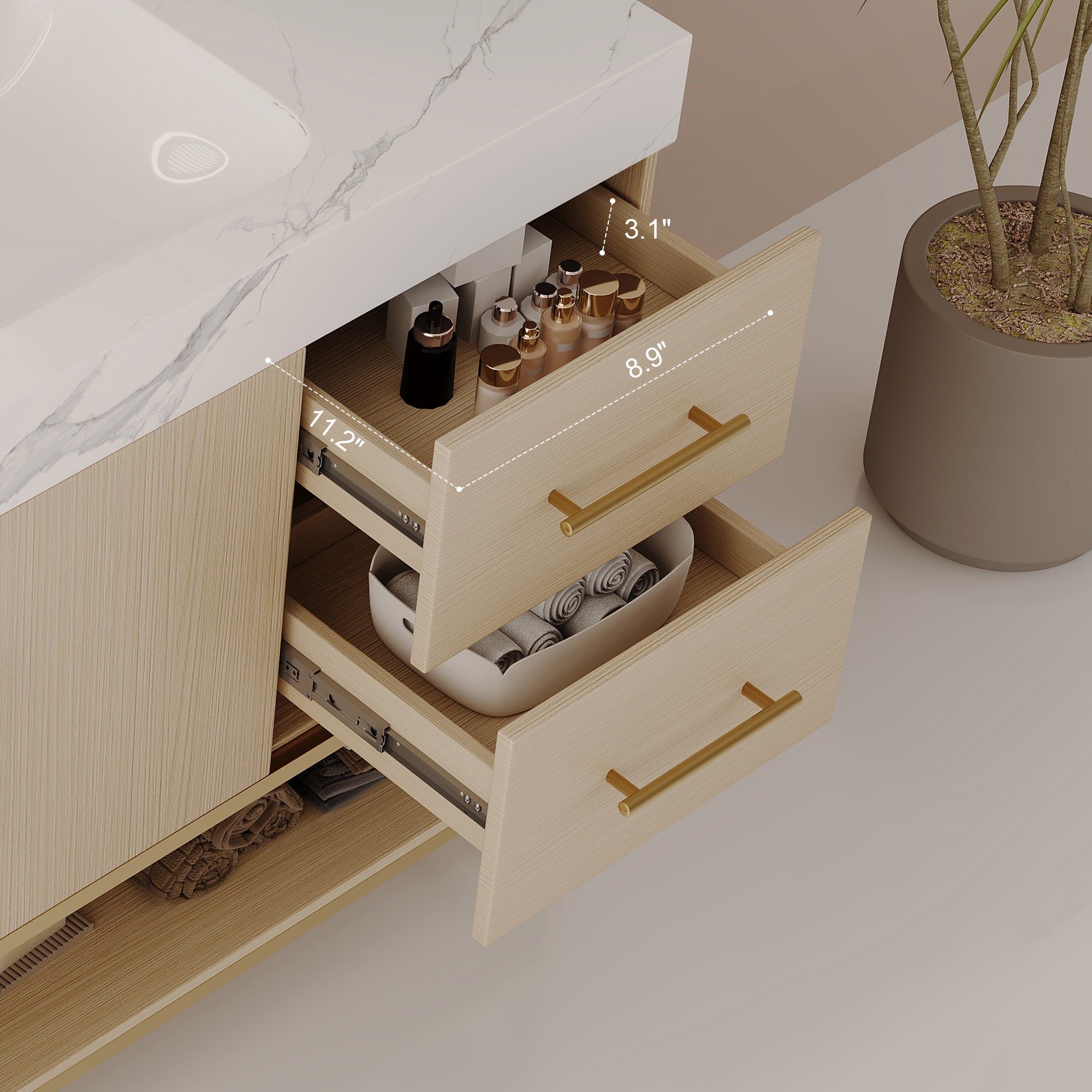 36" Modern Free-Standing Bathroom Vanity with Seamless Sink