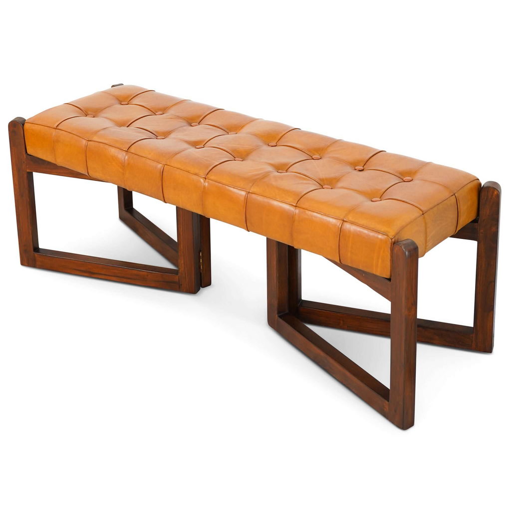 Mid-Century Riley Leather Bench