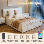 Queen Size Lift Up Storage Bed Frame with Adjustable LED Lights Headboard