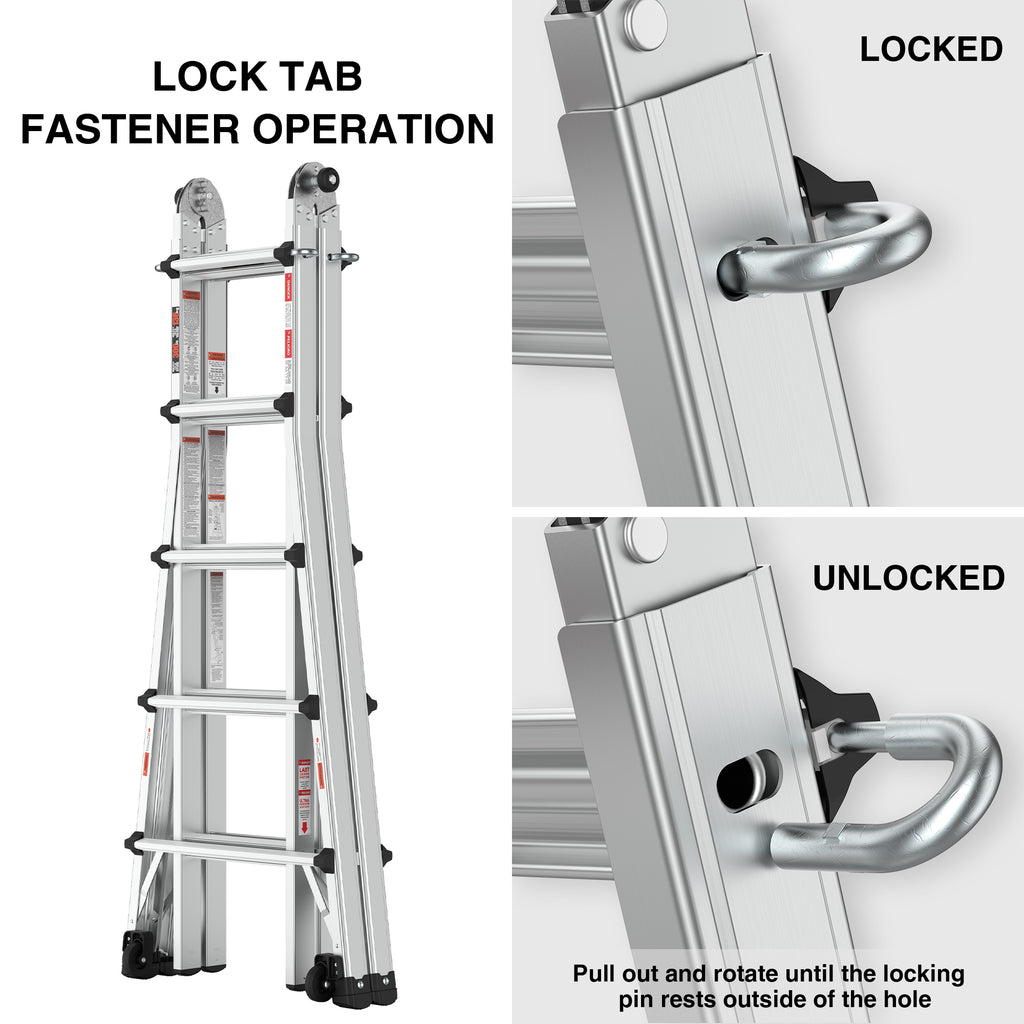 Aluminum Multi-Position Ladder with Wheels, 22 FT, 300 lbs Capacity