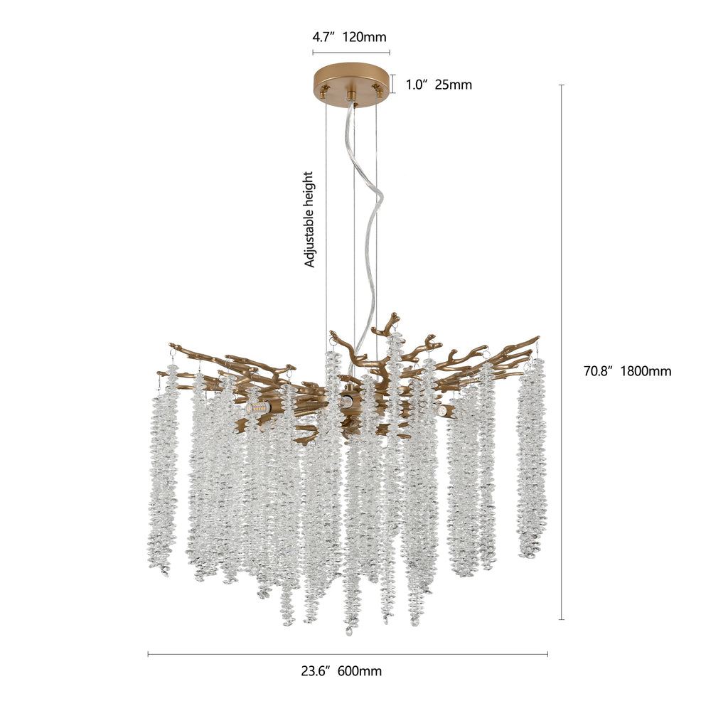 24-Inch Modern Golden Pendant Light with Cascading Crystal Strands