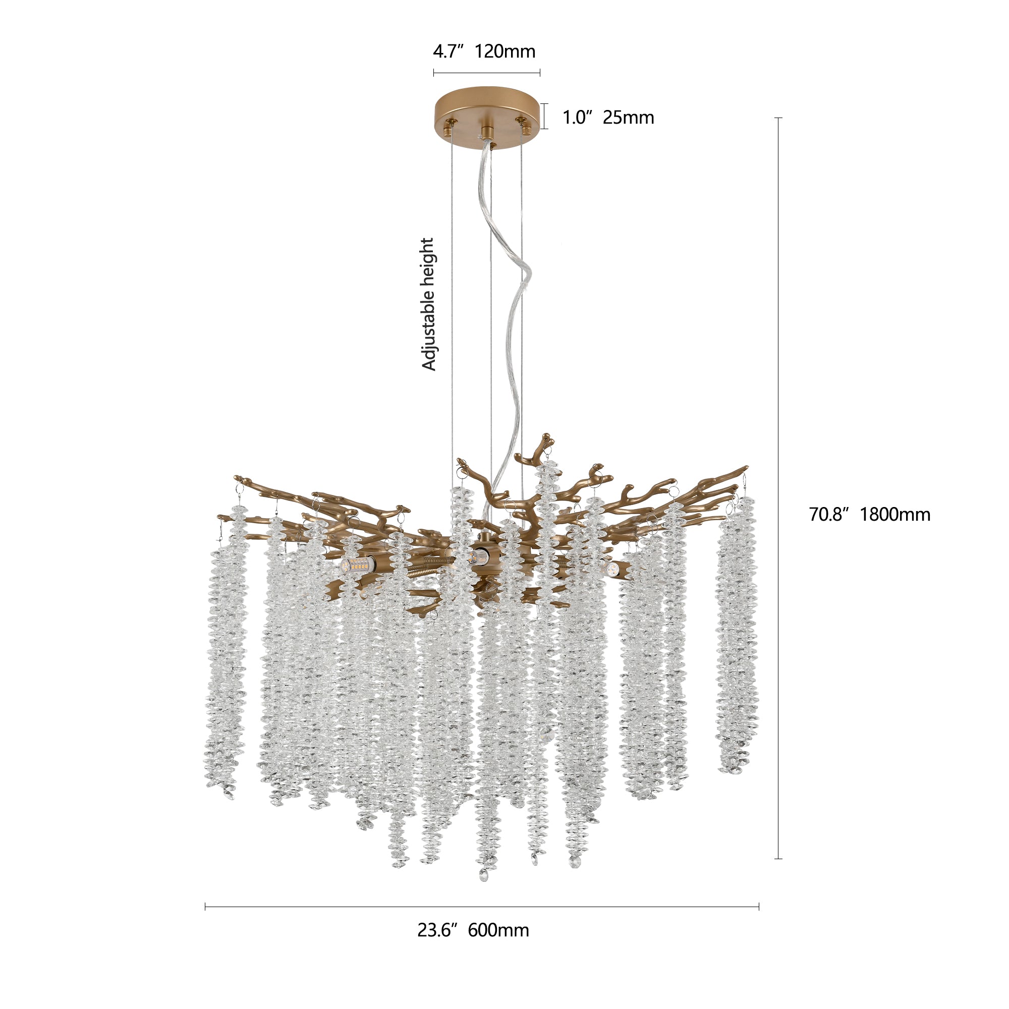 24-Inch Modern Golden Pendant Light with Cascading Crystal Strands