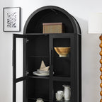 High Arched Storage Cabinet with Lamp - Black