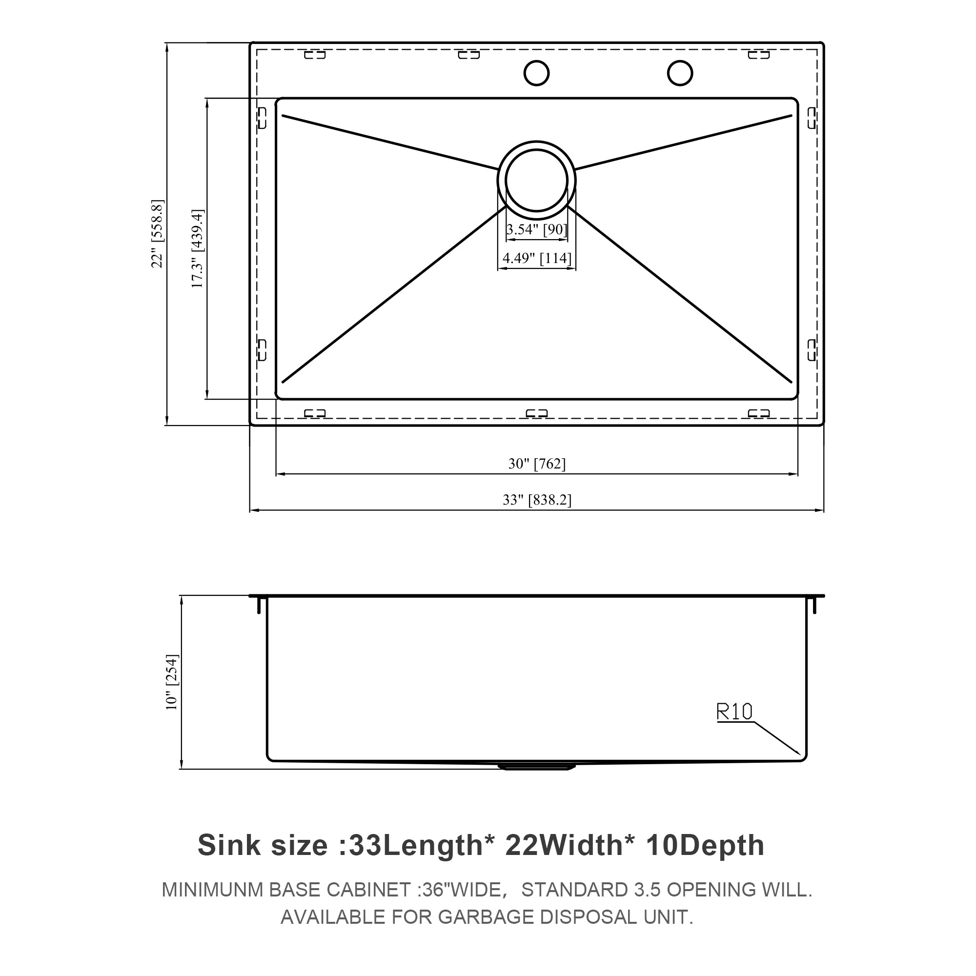 33" x 22" Stainless Steel Topmount Kitchen Sink