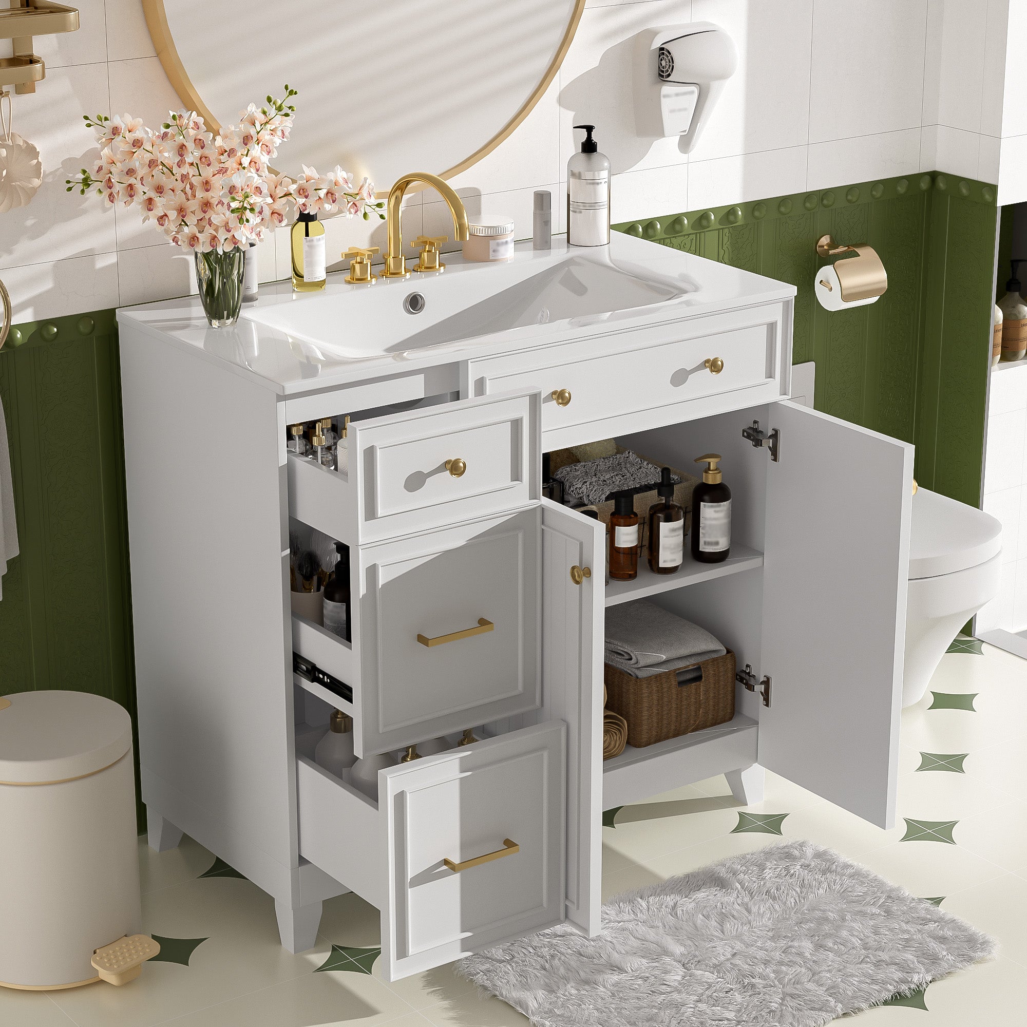 36" Bathroom Vanity with Ceramic Sink