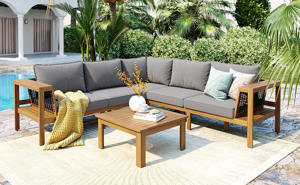 4 Pieces Outdoor Acacia Wood Sofa Set
