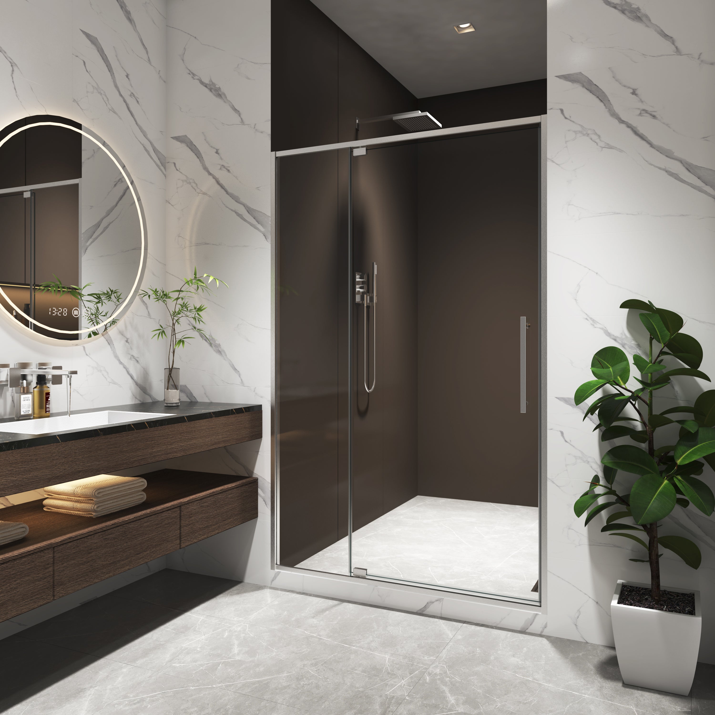 Brushed Nickel Pivot Shower Door