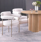 Set of 2 Boucle Fabric Kitchen Dining Chairs with Armrest