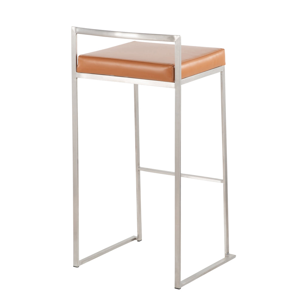 Contemporary Stackable Barstool with Camel Faux Leather - Set of 2