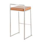 Contemporary Stackable Barstool with Camel Faux Leather - Set of 2