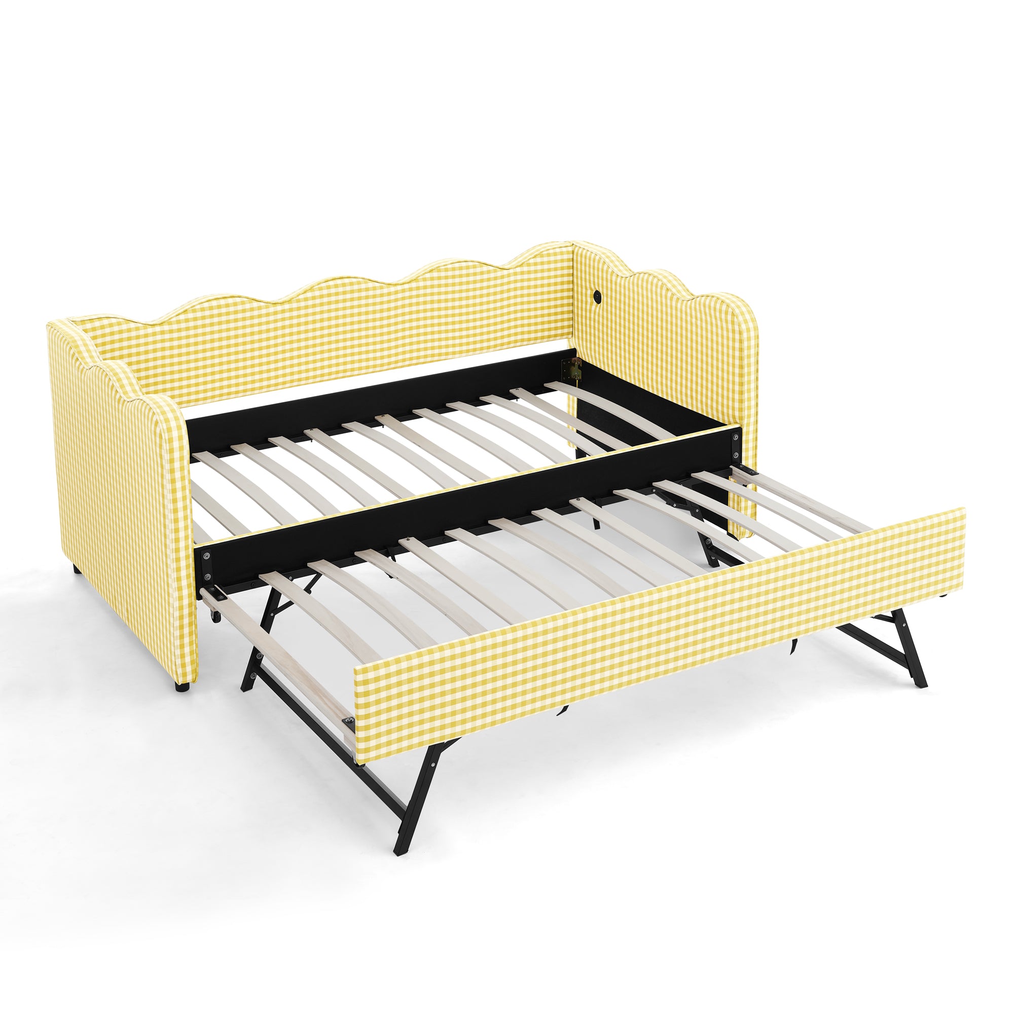 Cozy Gingham Daybed with Trundle Twin Size Sofa Bed