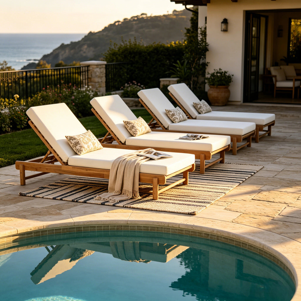 Light Teak Acacia Wood Chaise Lounge Set