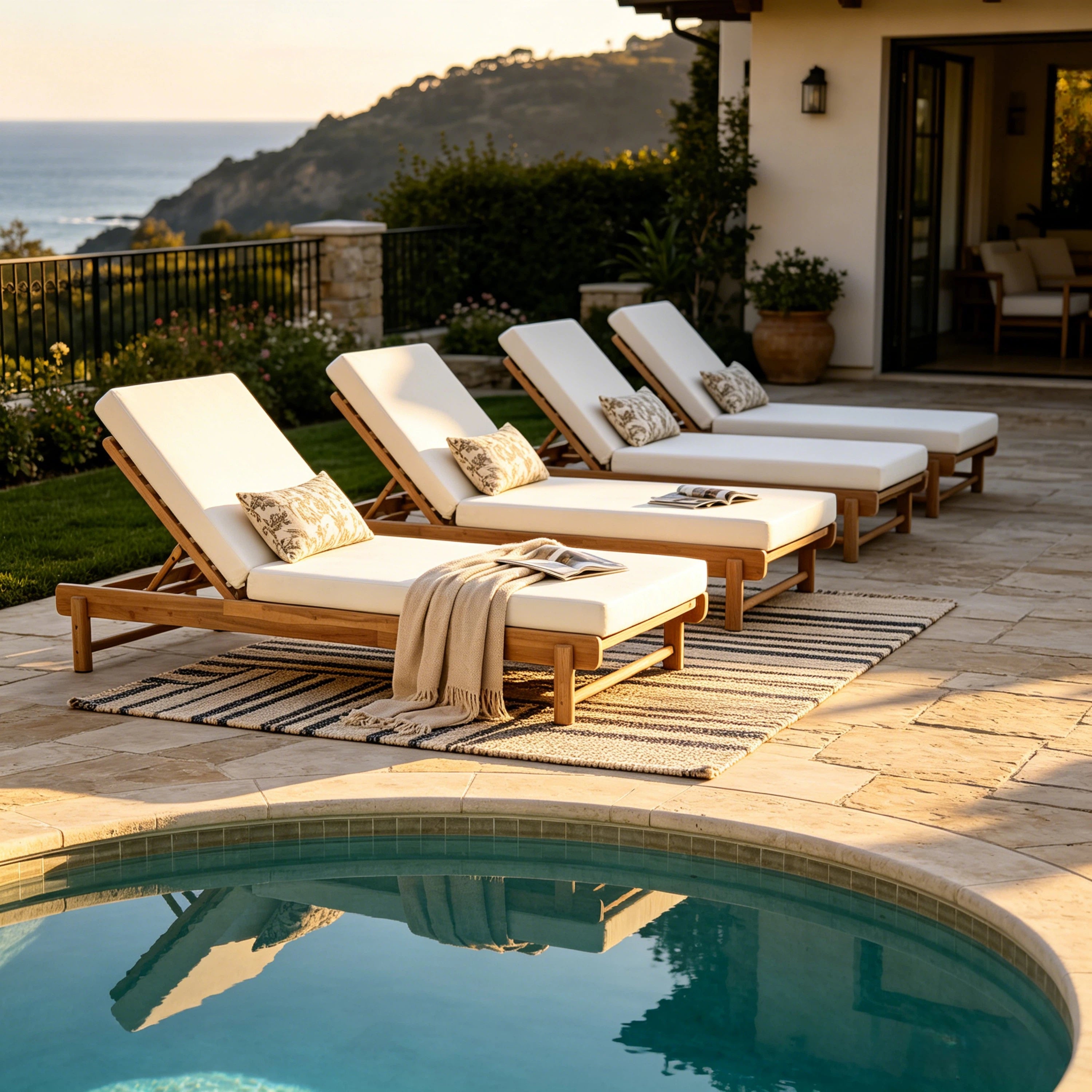 Light Teak Acacia Wood Chaise Lounge Set