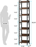 78.7" Extra Tall 7-Tier Rustic Bookshelf