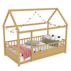 Twin Size Floor Wooden Bed with House Roof Frame