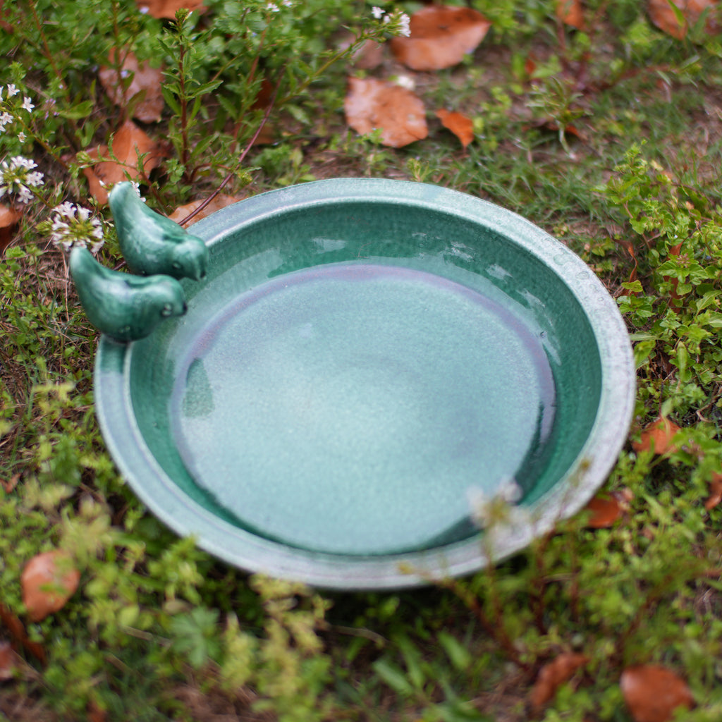 Handmade Ceramic Bird Bath, 11.8 Inch Forest