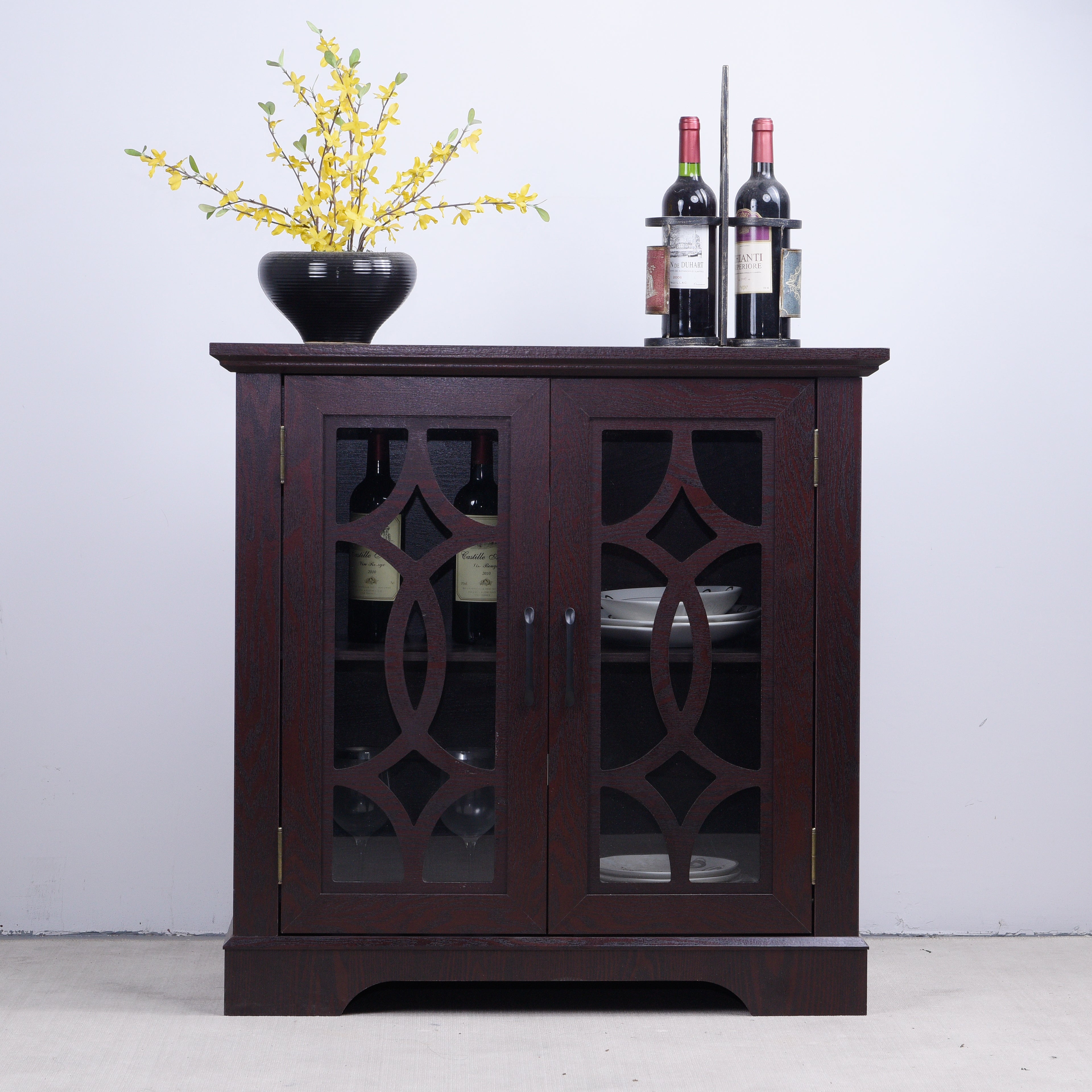 Spacious Size Sideboard with 2 Clear Tempered Glass Doors